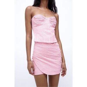 Zara Pink Gingham Strapless Bustier Top